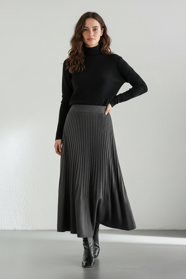 Jupe Midi Gris Plissée Élégante