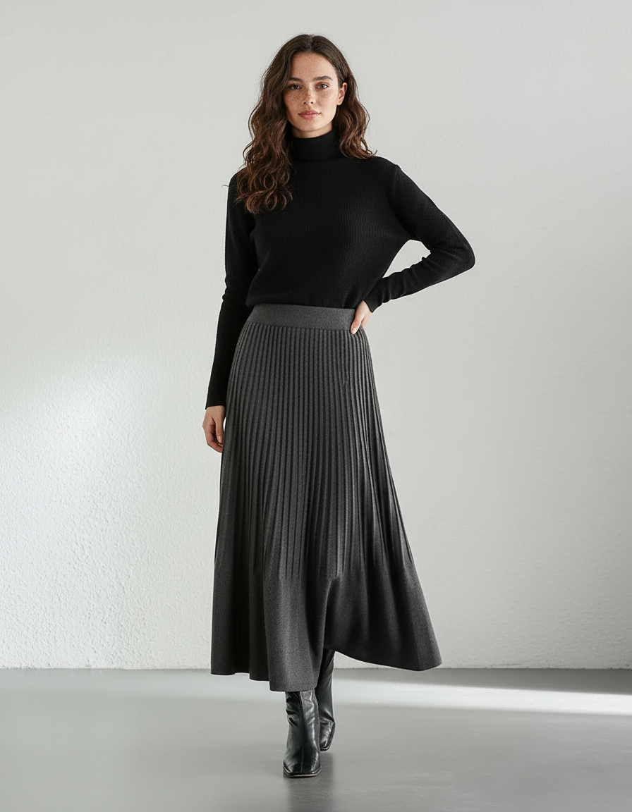 Jupe Midi Gris Plissée Élégante