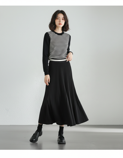 Jupe Midi Noire Plissée Élégante intemporelle