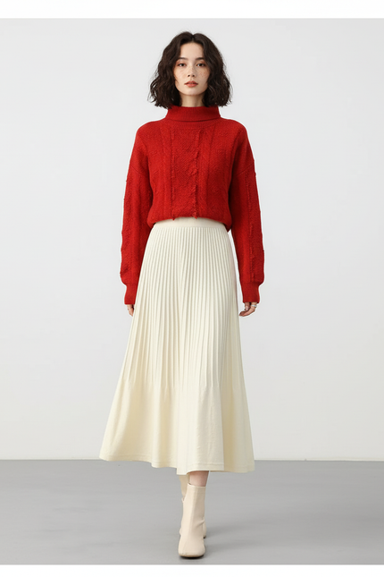 Jupe Midi Crème Plissée Élégante délicate