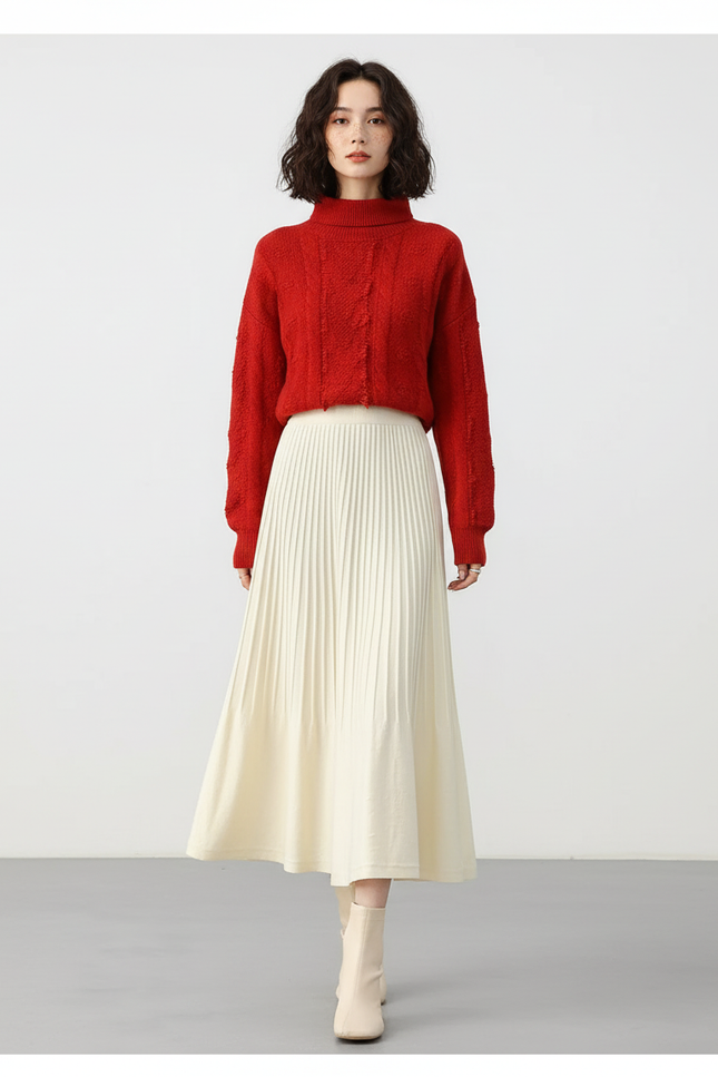 Jupe Midi Crème Plissée Élégante délicate