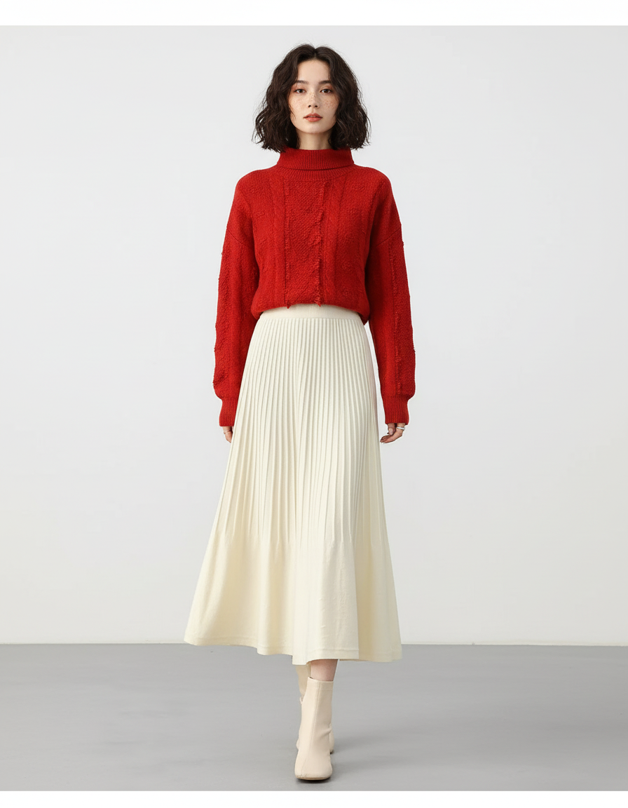 Jupe Midi Crème Plissée Élégante délicate