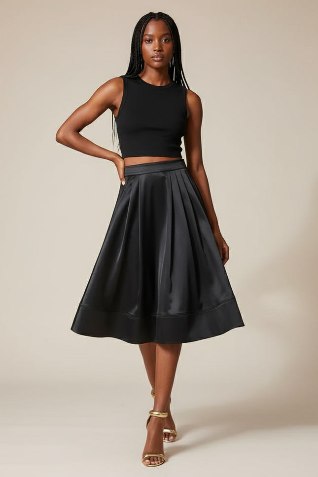 Jupe Midi Satin Plissée Élégante