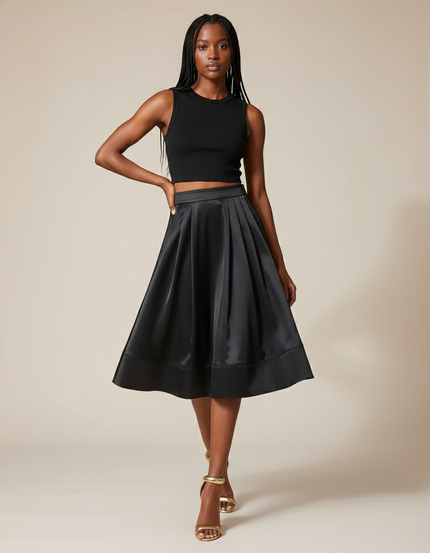 Jupe Midi Satin Plissée Élégante