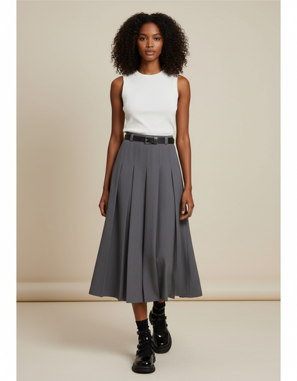 Jupe Midi Grise Plissée Élégante épurée