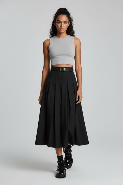 Jupe Midi Noire Plissée Élégante formelle