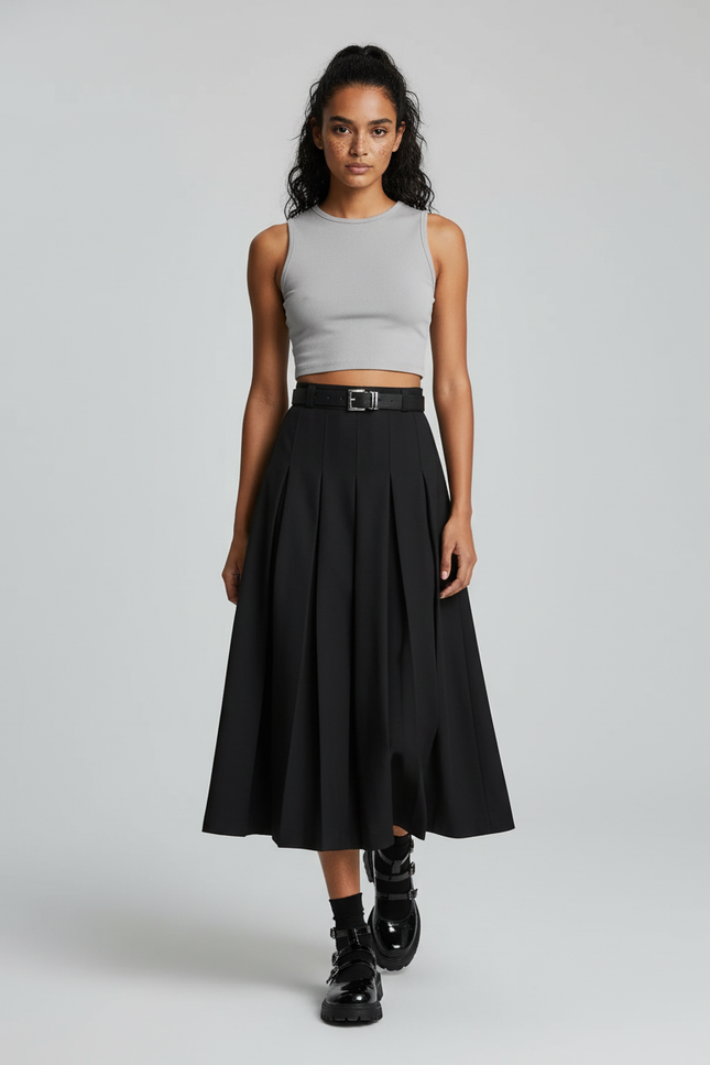 Jupe Midi Noire Plissée Élégante formelle