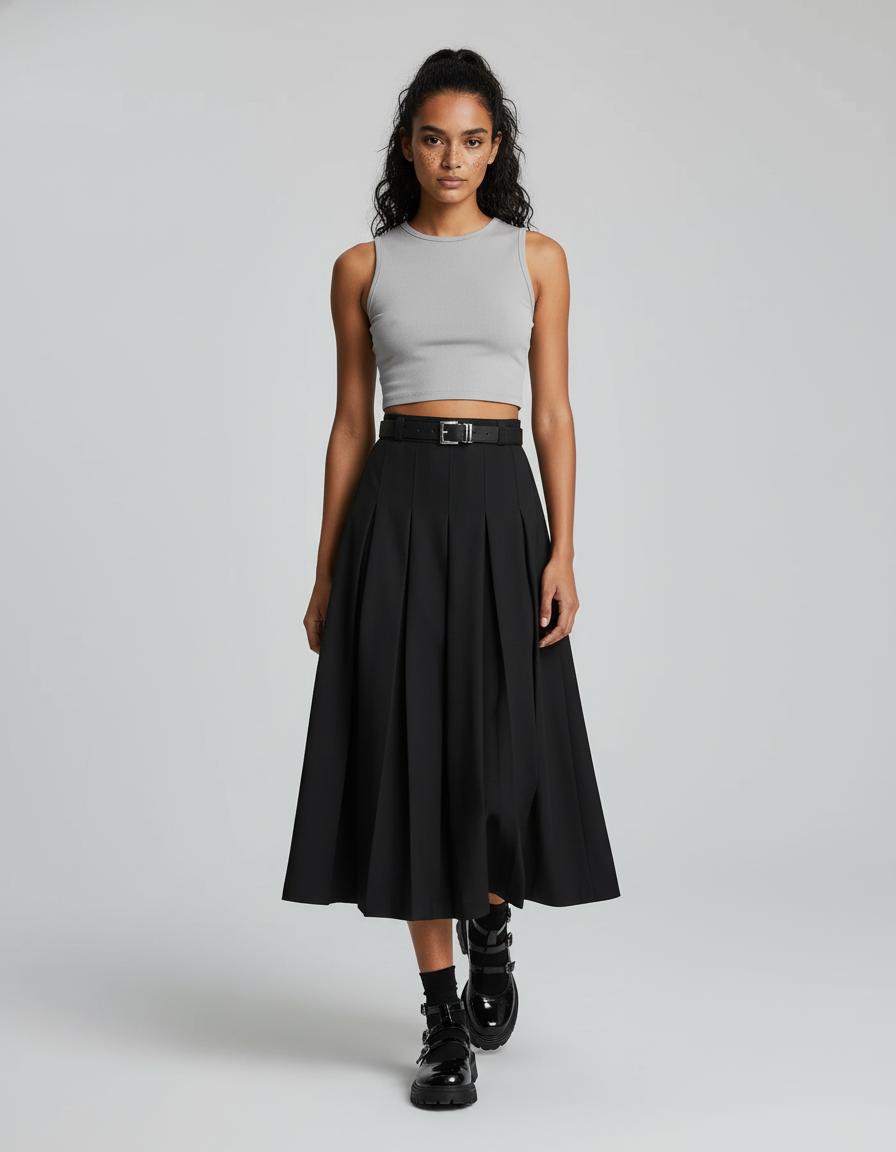 Jupe Midi Noire Plissée Élégante formelle