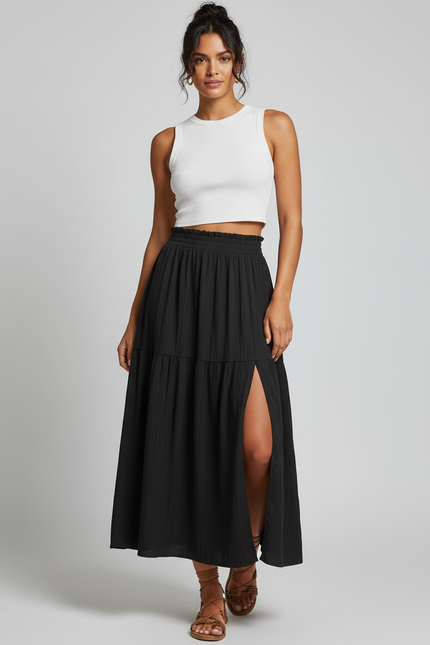 Jupe Midi Noire Fendue Fluide