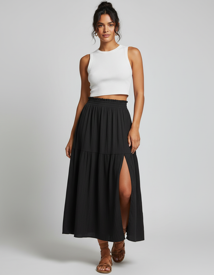 Jupe Midi Noire Fendue Fluide