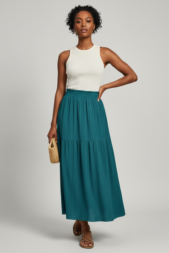 Jupe Midi Verte Étagée Fluide
