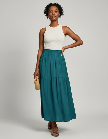 Jupe Midi Verte Étagée Fluide