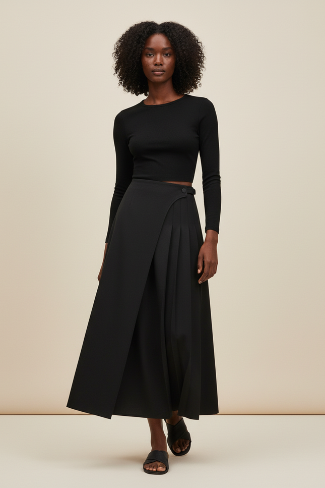 Jupe Midi Noire Plissée Élégante raffinée moderne