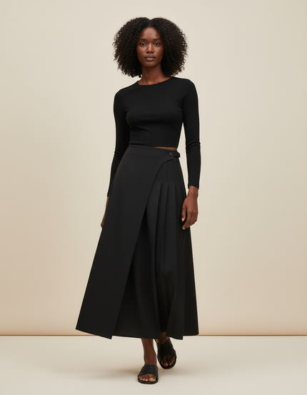 Jupe Midi Noire Plissée Élégante raffinée moderne