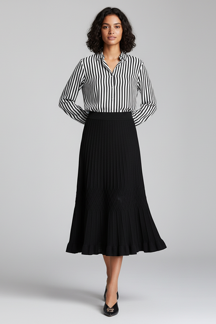 Jupe Midi Noire Plissée Élégante sophistiquée