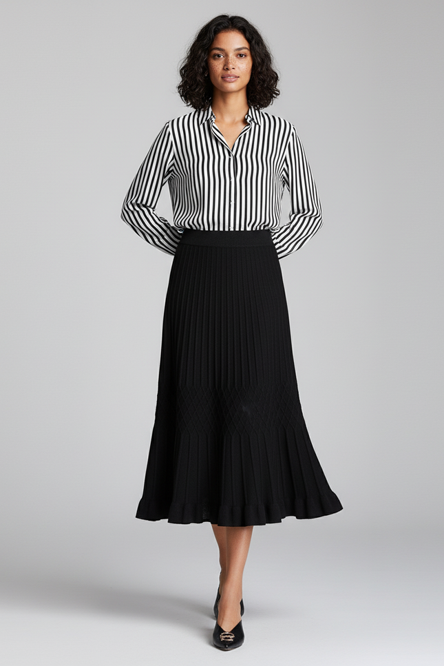 Jupe Midi Noire Plissée Élégante sophistiquée