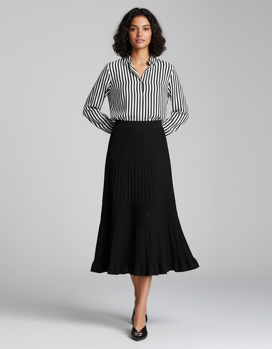 Jupe Midi Noire Plissée Élégante sophistiquée
