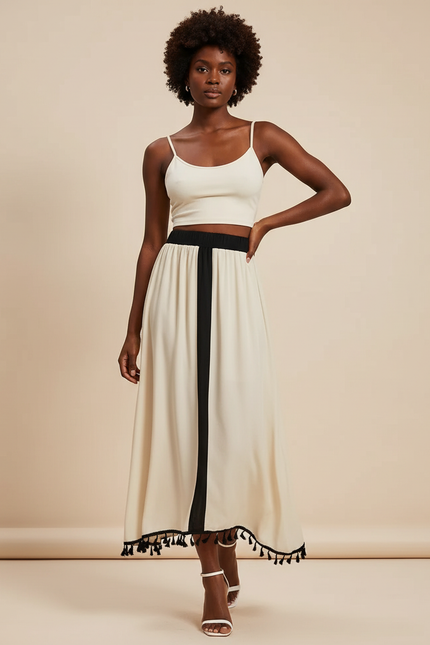 Jupe Midi Bicolore Tassels Fluide