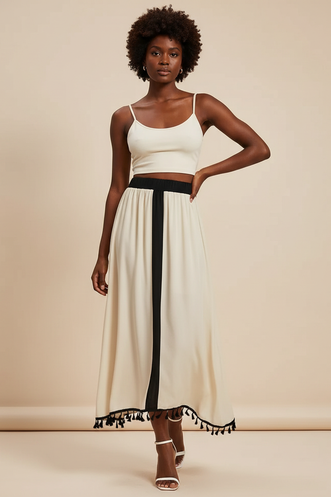 Jupe Midi Bicolore Tassels Fluide