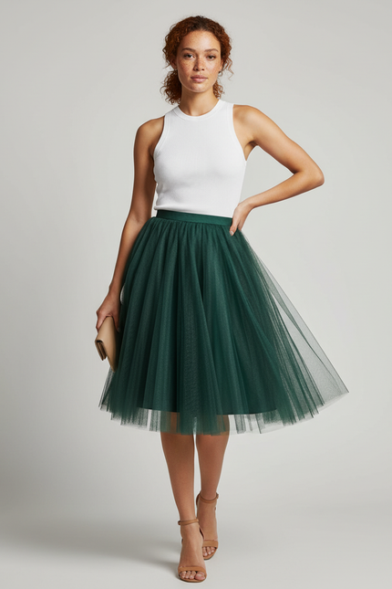 Jupe Patineuse Midi Taille Haute