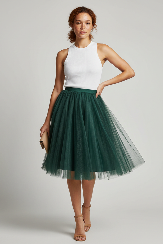 Jupe Patineuse Midi Taille Haute