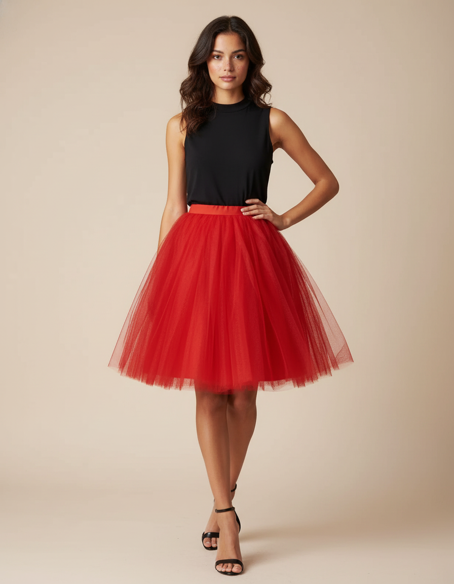 Jupe Midi Rouge Tutu Chic