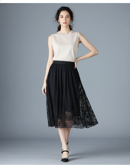 Jupe Midi Dentelle Noire Élégante