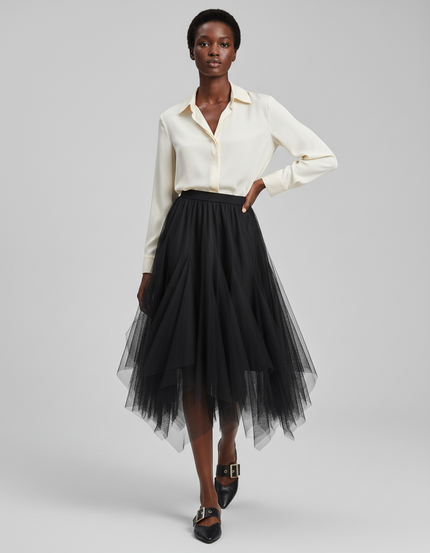 Jupe Midi Tulle Asymétrique Noire Élégante