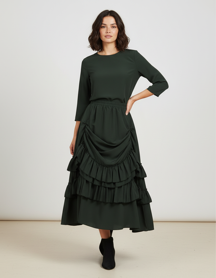 Jupe Midi Verte Volants Élégante