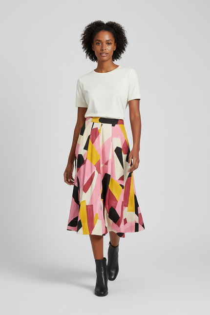 Jupe Midi Imprimée Géométrique Élégante