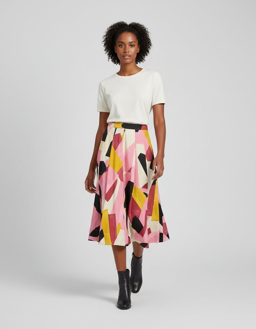 Jupe Midi Imprimée Géométrique Élégante