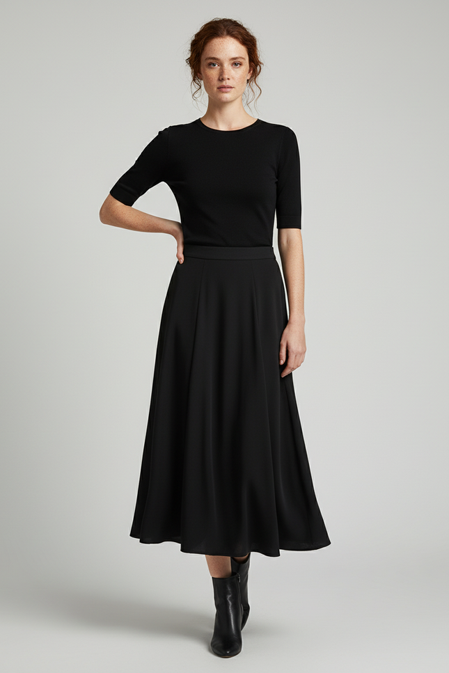 Jupe Midi Noire Drapée Fluide