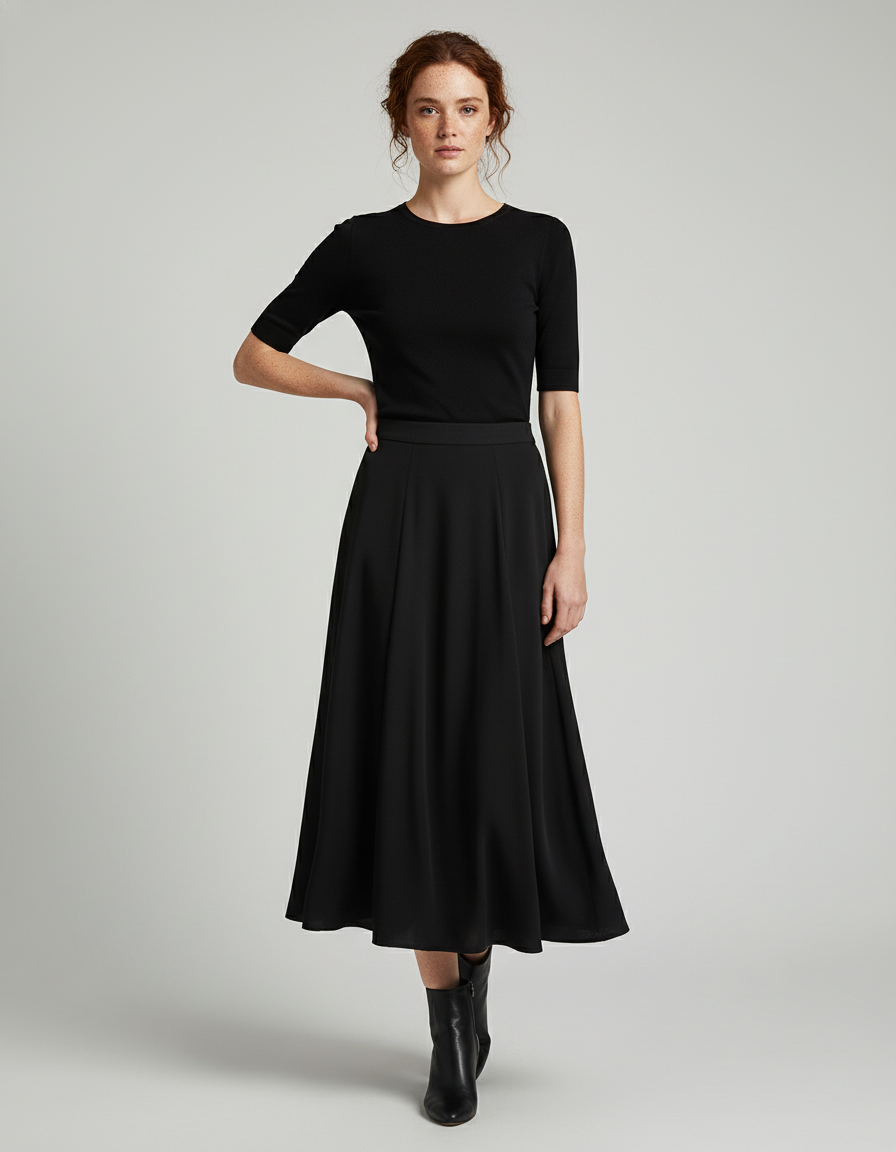 Jupe Midi Noire Drapée Fluide