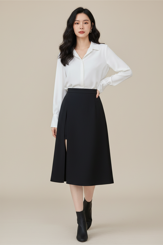 Jupe Midi Noire Fendue Chic sensuelle