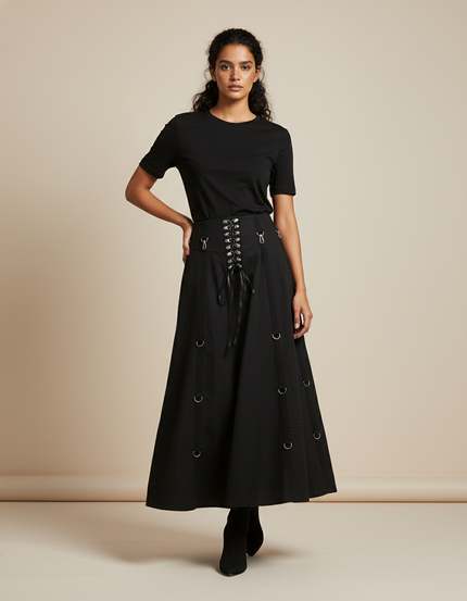 Jupe Midi Noire Style Corset Décontractée