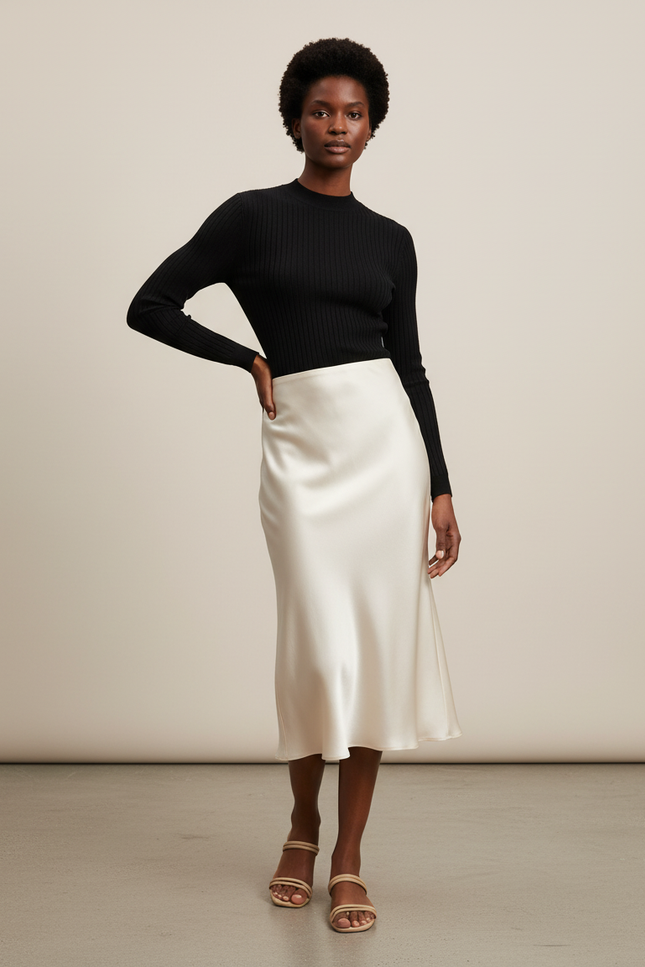 Jupe Midi Blanc Satin Élégante