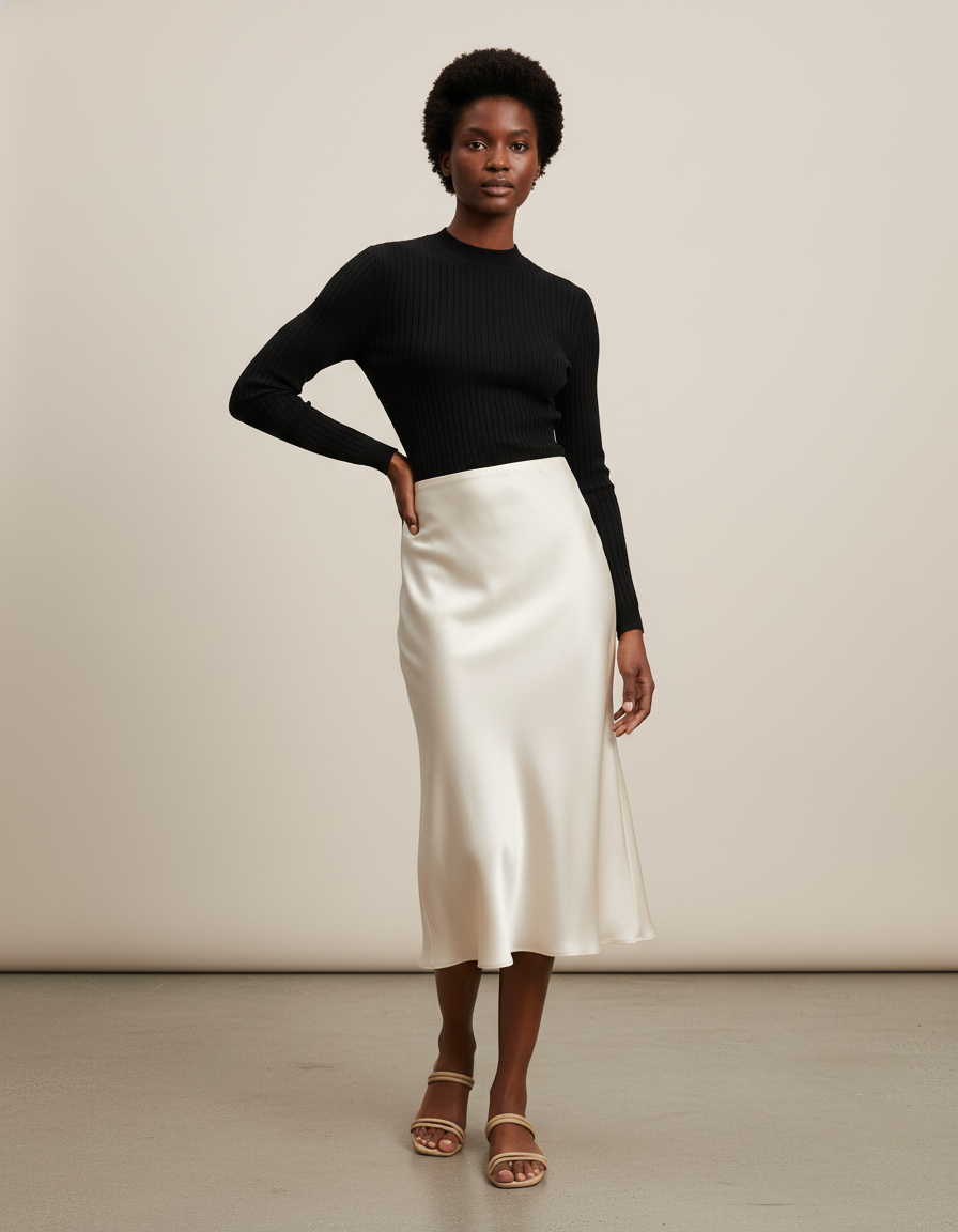 Jupe Midi Blanc Satin Élégante