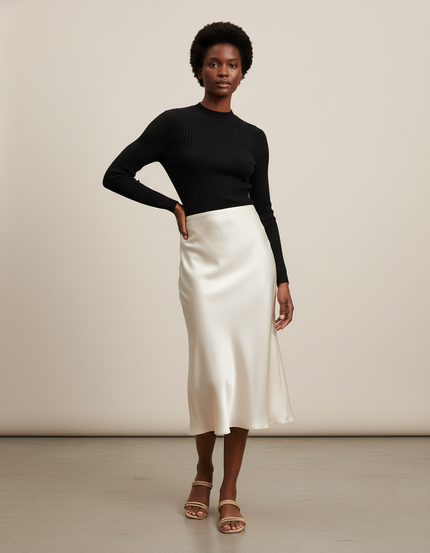 Jupe Midi Blanc Satin Élégante