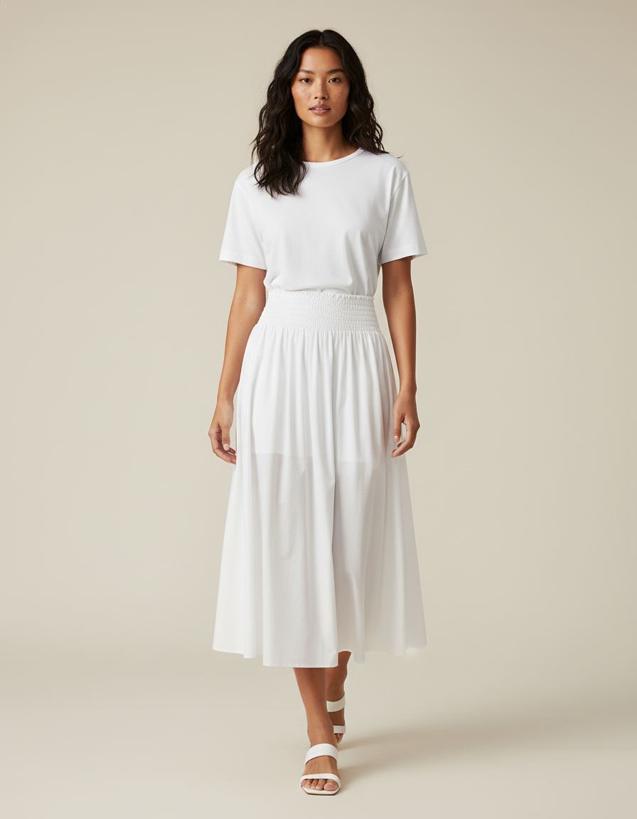 Jupe Midi Blanche Popeline Fluide