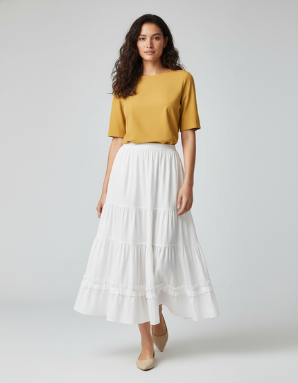 Jupe Midi Blanche À Volants Chic