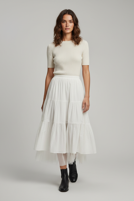 Jupe Midi Blanche À Volants Chic romantique