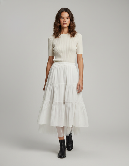 Jupe Midi Blanche À Volants Chic romantique