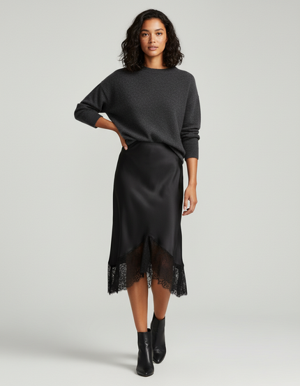 Jupe Midi Satinée Dentelle Élégante précieuse