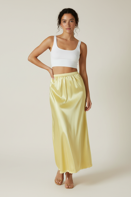 Jupe Midi Jaune Satinée Fluide