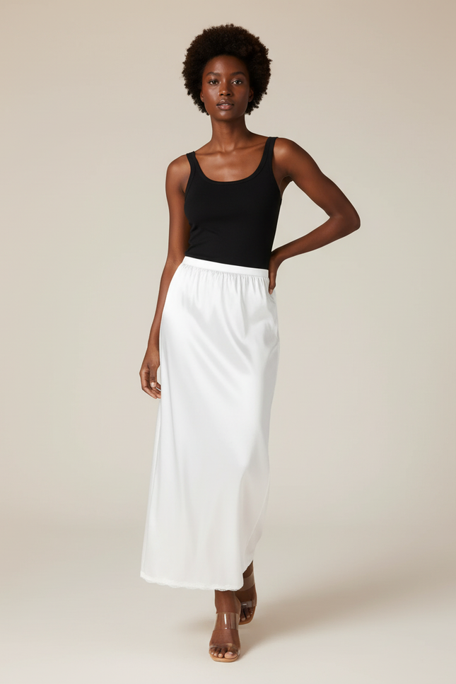 Jupe Midi Blanche Satinée Fluide