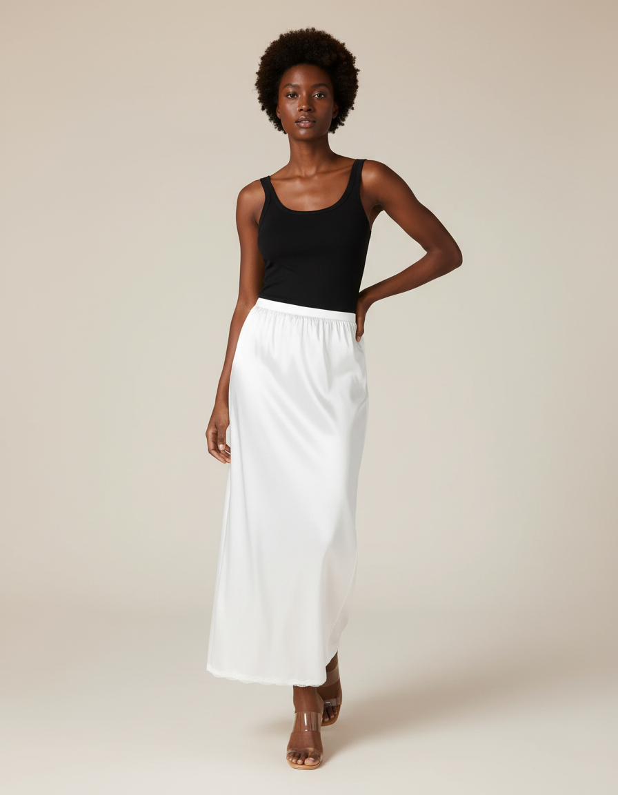 Jupe Midi Blanche Satinée Fluide