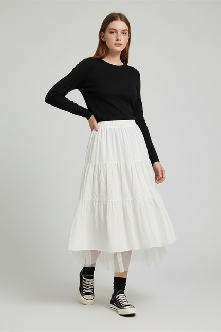 Jupe Midi Blanche Tulle Fluide
