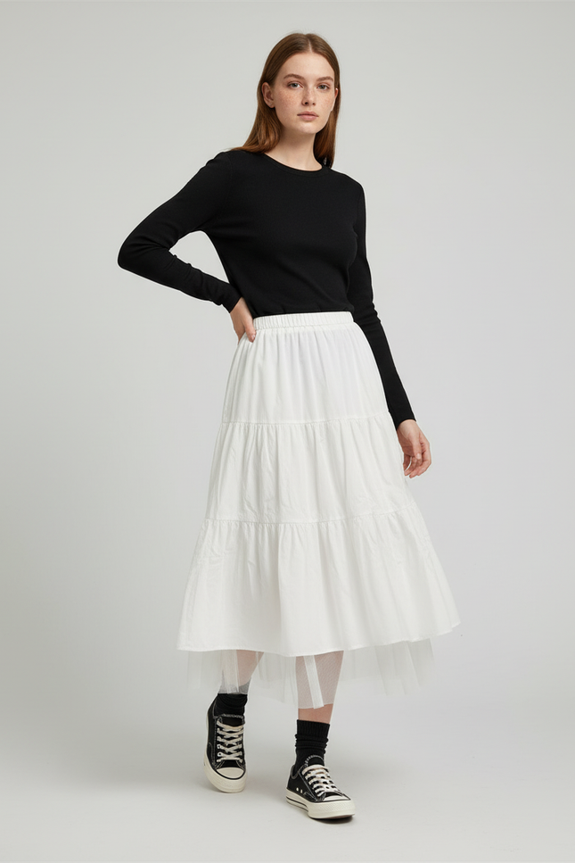 Jupe Midi Blanche Tulle Fluide