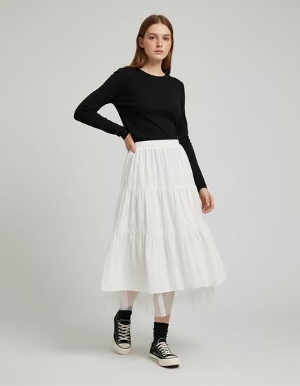 Jupe Midi Blanche Tulle Fluide