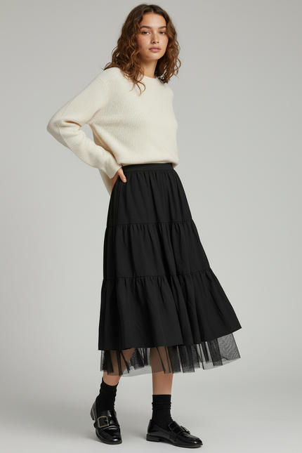 Jupe Midi Noire Tulle Fluide